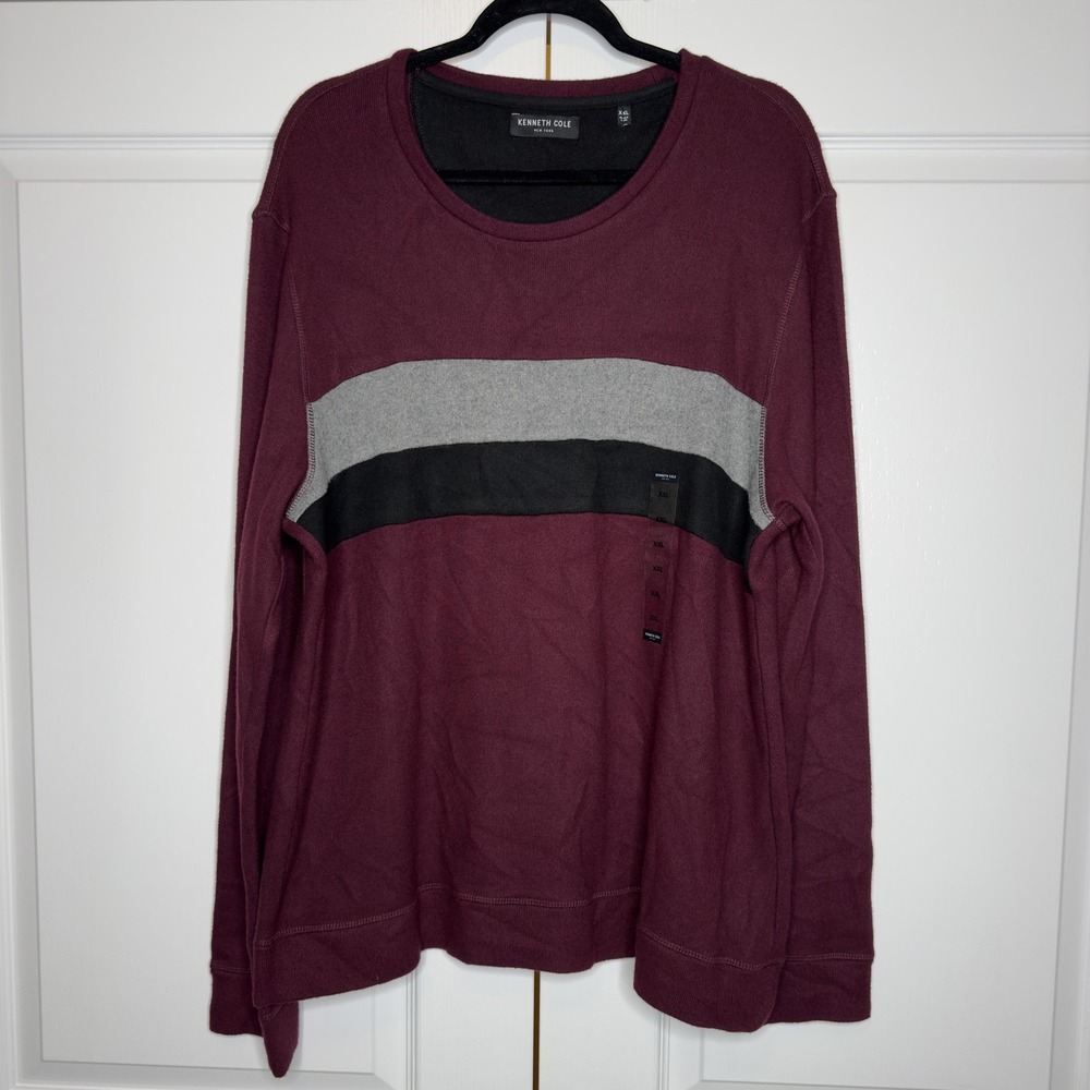 Kenneth Cole Sweater Mens 2XL Burgundy Gray Colorblock Crewneck Pullover